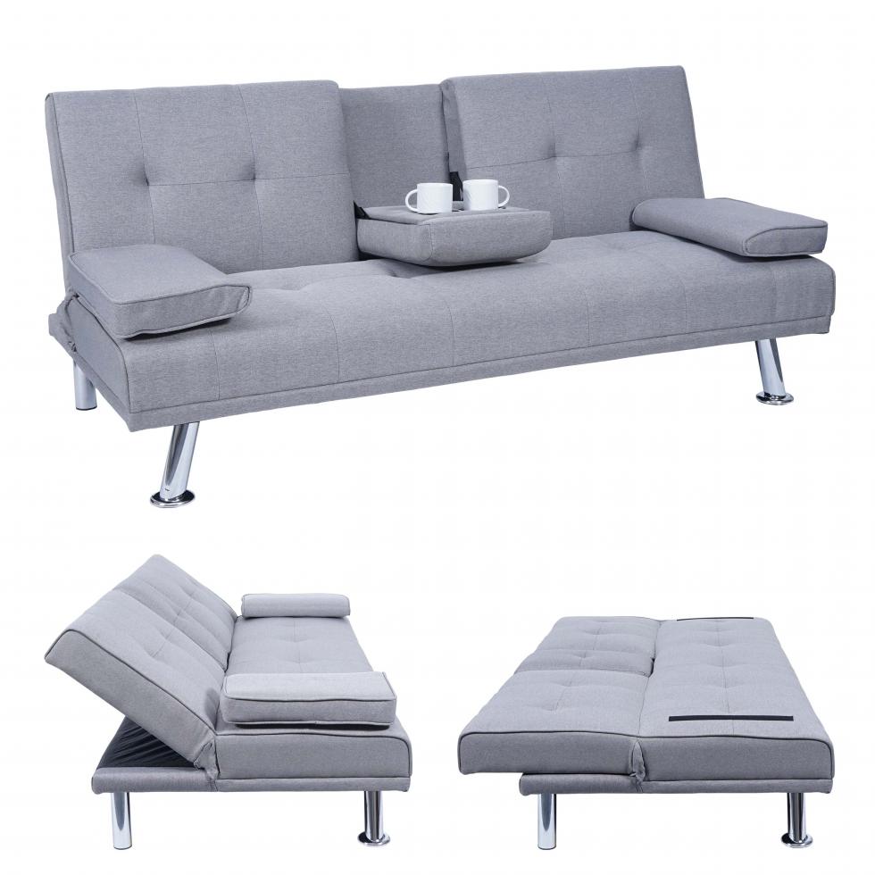 3er-Sofa HWC-F60, Schlafcouch Tassenhalter verstellbar ...
