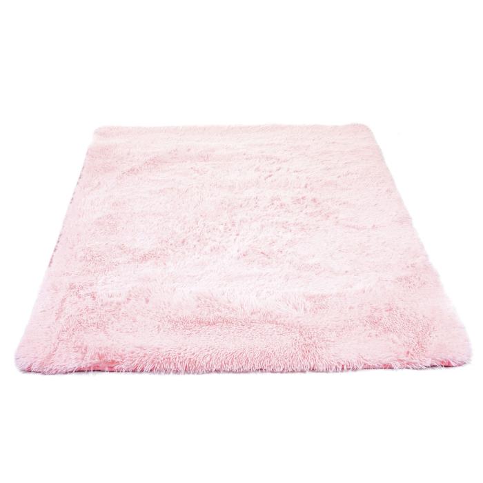 Läufer flauschig Heute-Wohnen Langflor, rosa 200x140cm ~ weich von Shaggy HWC-F69, Teppich Hochflor Stoff/Textil