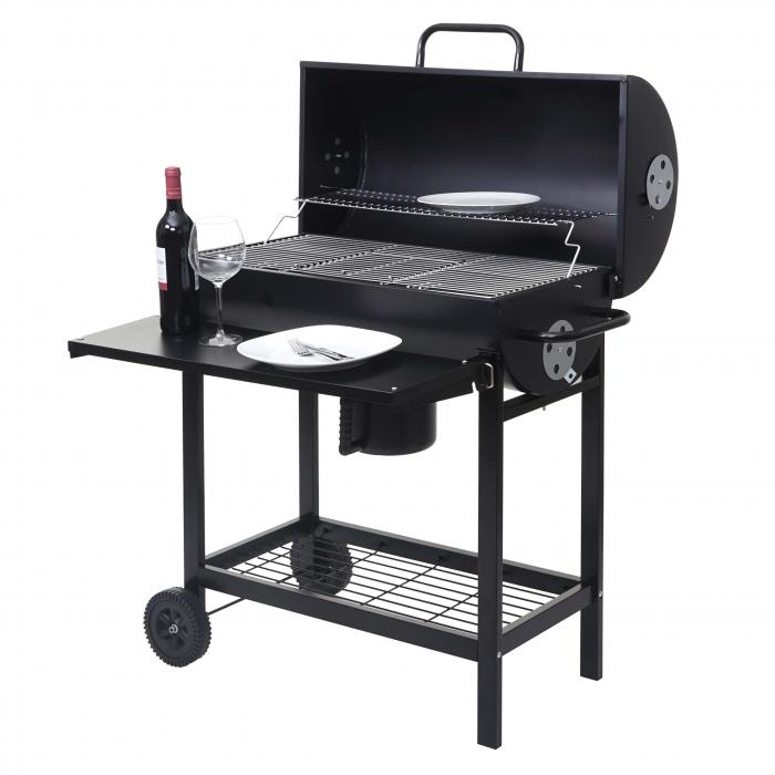 Grillwagen HWC-F70, Holzkohlegrill Standgrill Gartengrill mit Deckel Ablage, Stahl 103x93x70cm schwarz