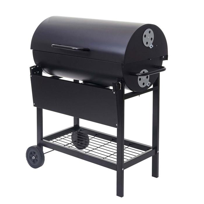 Grillwagen HWC-F70, Holzkohlegrill Standgrill Gartengrill mit Deckel Ablage, Stahl 103x93x70cm schwarz