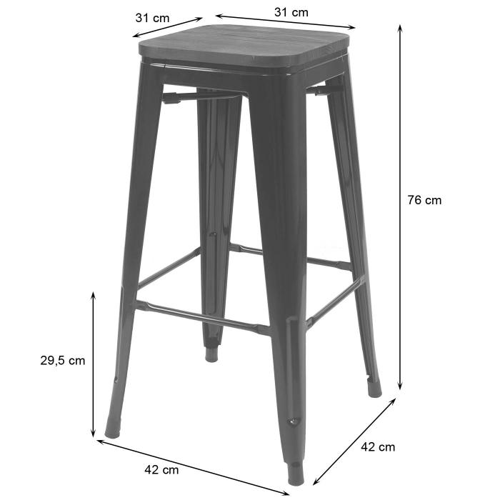 4er-Set Barhocker HWC-A73 inkl. Holz-Sitzfläche, Barstuhl Tresenhocker, Metall Industriedesign stapelbar ~ schwarz