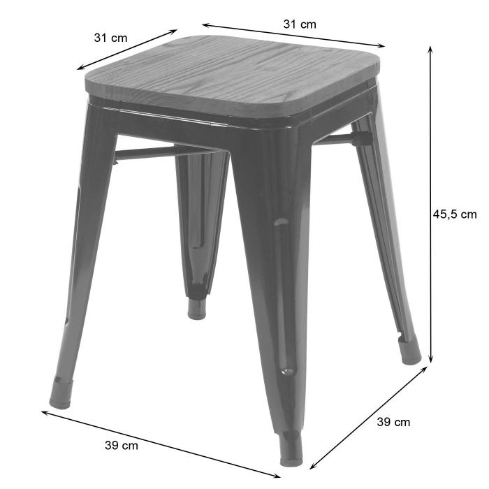Hocker HWC-A73 inkl. Holz-Sitzflche, Metallhocker Sitzhocker, Metall Industriedesign stapelbar ~ schwarz