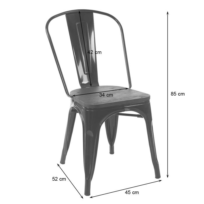 2er-Set Stuhl HWC-A73 inkl. Holz-Sitzflche, Bistrostuhl Stapelstuhl, Metall Industriedesign stapelbar ~ schwarz