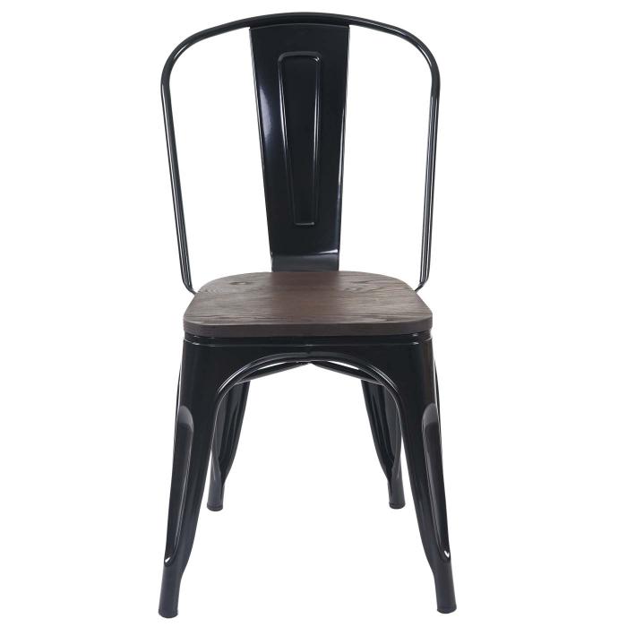 4er-Set Stuhl HWC-A73 inkl. Holz-Sitzfläche, Bistrostuhl Stapelstuhl,  Metall Industriedesign stapelbar ~ schwarz von Heute-Wohnen