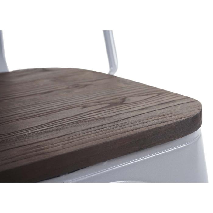 Stuhl HWC-A73 inkl. Holz-Sitzflche, Bistrostuhl Stapelstuhl, Metall Industriedesign stapelbar ~ grau
