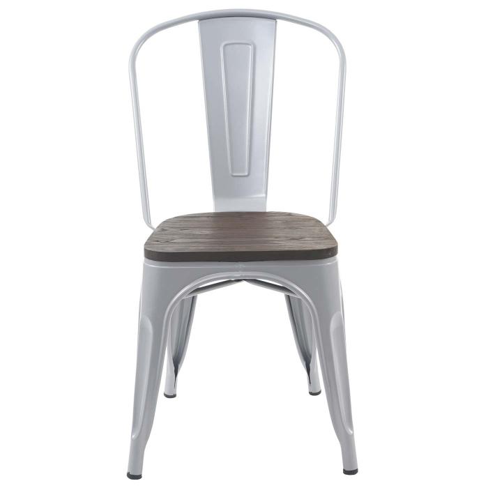 2er-Set Stuhl HWC-A73 inkl. Holz-Sitzflche, Bistrostuhl Stapelstuhl, Metall Industriedesign stapelbar ~ grau