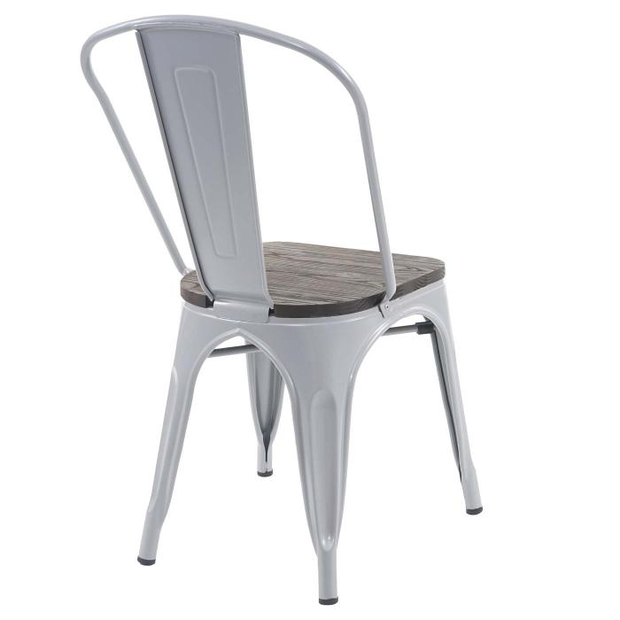 2er-Set Stuhl HWC-A73 inkl. Holz-Sitzflche, Bistrostuhl Stapelstuhl, Metall Industriedesign stapelbar ~ grau