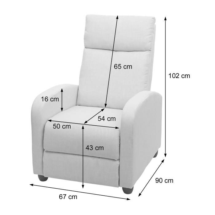 Fernsehsessel HWC-F76, Relaxsessel Sessel Liegesessel, Liegefunktion verstellbar Stoff/Textil ~ hellgrau