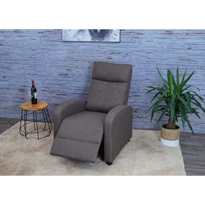 Fernsehsessel HWC-F76, Relaxsessel Sessel Liegesessel, Liegefunktion verstellbar Stoff/Textil ~ grau-braun