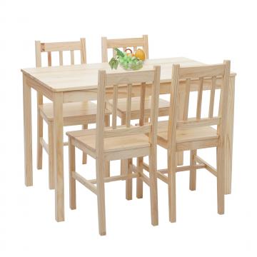 Esszimmer-Set HWC-F77, Sitzgruppe Esszimmergruppe, Massiv-Holz Landhaus 110cm ~ Kiefer lasiert