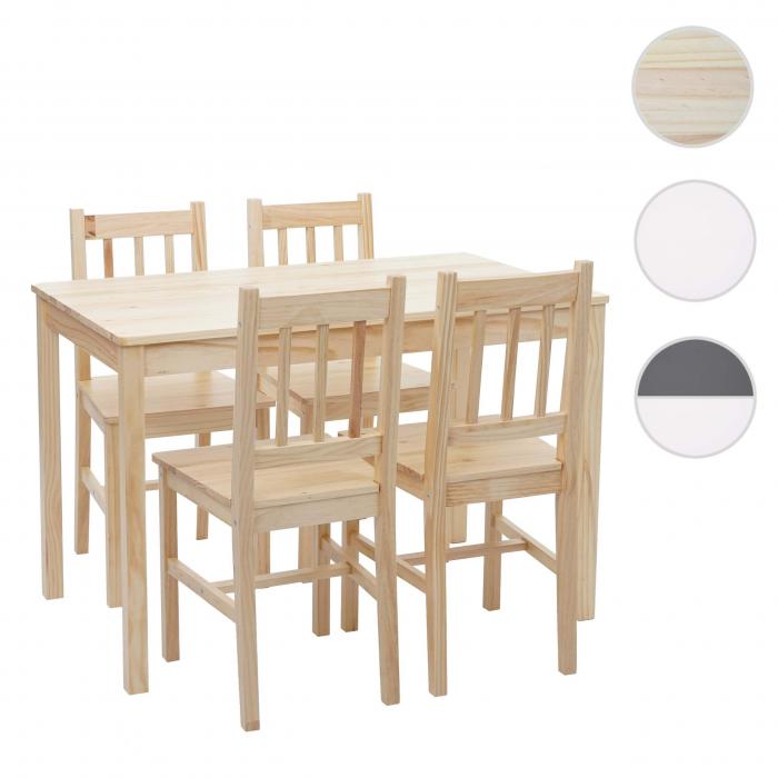 Esszimmer-Set HWC-F77, Sitzgruppe Esszimmergruppe, Massiv-Holz Landhaus 110cm ~ Kiefer lasiert