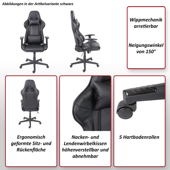 Brostuhl HWC-F84, Schreibtischstuhl Gamingstuhl Chefsessel Drehstuhl, Kunstleder ~ schwarz/blau