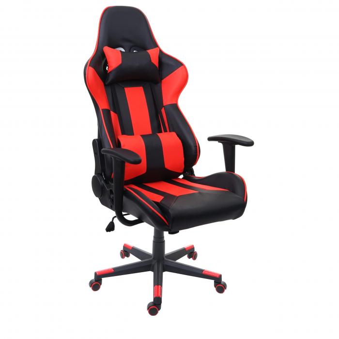 Brostuhl HWC-F84, Schreibtischstuhl Gamingstuhl Chefsessel Drehstuhl, Kunstleder ~ schwarz/rot