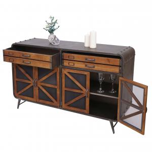 Retourenware | Sideboard HWC-F91, Kommode Schrank Highboard, Industrial Tanne Holz Metall 80x126x38cm, braun-schwarz