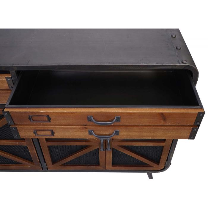 Sideboard HWC-F91, Kommode Schrank Highboard, Industrial Tanne Holz Metall 80x126x38cm, braun-schwarz