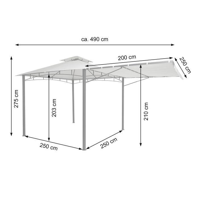 Pergola HWC-F94, Garten Pavillon, Stahl bewegliche Seitenwand 2,5x2,5m ~ creme-beige