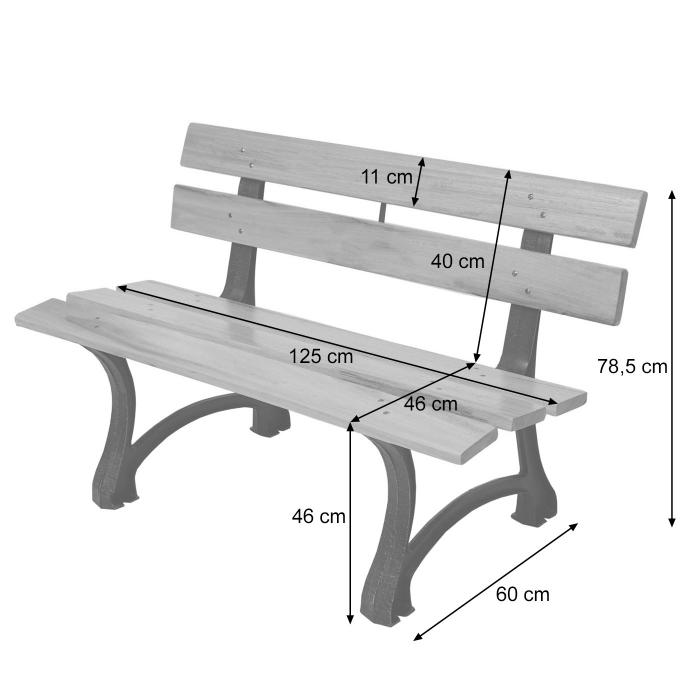 Gartenbank HWC-F96, Sitzbank Parkbank Holzbank, Gusseisen ~ 2-Sitzer 125cm hellbraun