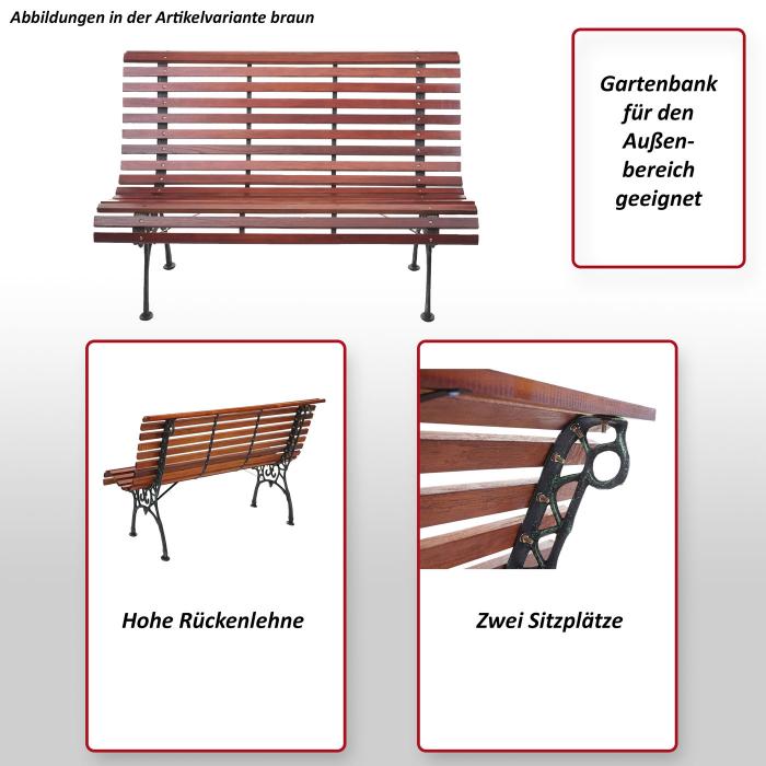 Gartenbank HWC-F97, Sitzbank Parkbank Holzbank, 2-Sitzer Gusseisen Holz 122cm 22kg ~ braun