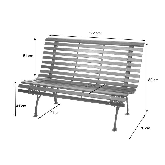 Gartenbank HWC-F97, Sitzbank Parkbank Holzbank, 2-Sitzer Gusseisen Holz 122cm 22kg ~ braun