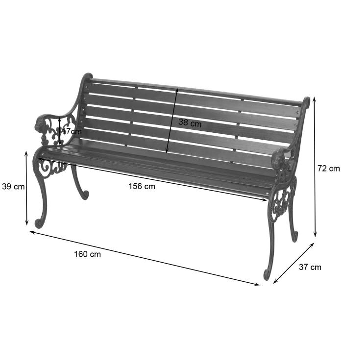 Gartenbank HWC-F98, Sitzbank Parkbank Holzbank, 3-Sitzer Gusseisen Holz 160cm 22kg ~ hellbraun