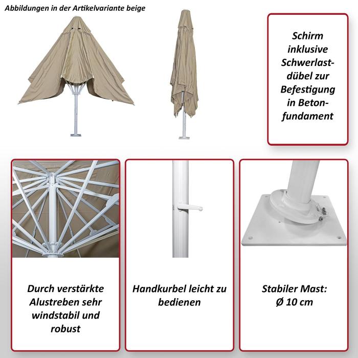 Gastronomie-Luxus-Sonnenschirm HWC-D20b, XXL-Schirm Marktschirm, 5x5m (7,2m) Polyester/Alu 75kg ~ beige