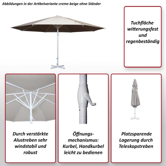 Sonnenschirm Meran II, Gastronomie Marktschirm,  5m Polyester/Alu Mast wei 28kg ~ creme-beige mit Stnder