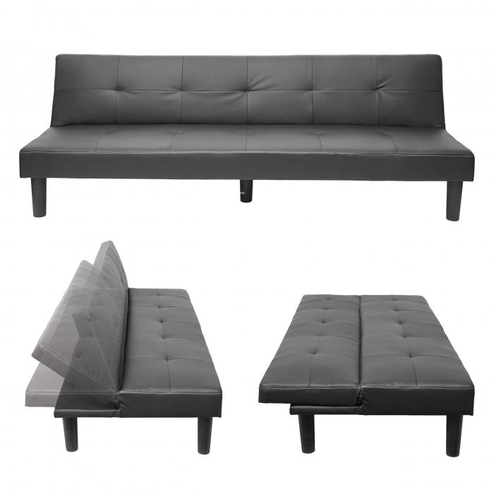 3er-Sofa HWC-G11, Couch Schlafsofa Gstebett Bettsofa Klappsofa, Schlaffunktion 195cm ~ Kunstleder, schwarz