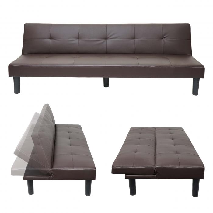 3er-Sofa HWC-G11, Couch Schlafsofa Gstebett Bettsofa Klappsofa, Schlaffunktion 195cm ~ Kunstleder, braun