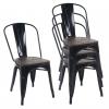 4er-Set Stuhl HWC-A73 inkl. Holz-Sitzflche, Bistrostuhl Stapelstuhl, Metall Industriedesign stapelbar ~ schwarz