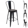 4er-Set Barhocker HWC-A73 inkl. Holz-Sitzfläche, Barstuhl Tresenhocker mit Lehne, Metall Industriedesign ~ schwarz