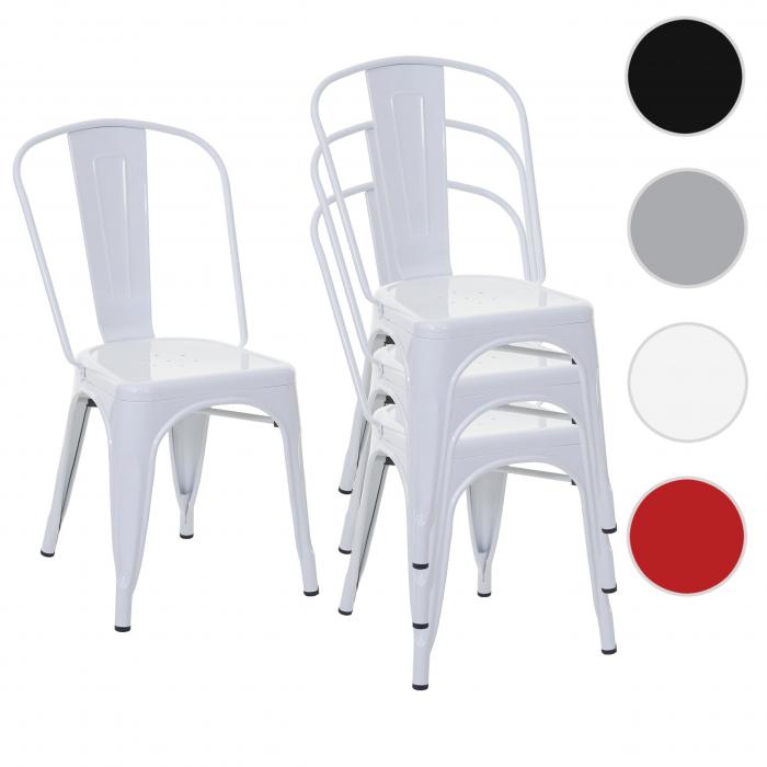4er-Set Stuhl HWC-A73, Bistrostuhl Stapelstuhl, Metall Industriedesign stapelbar ~ wei