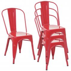 4x Stuhl HWC-A73, Bistrostuhl Stapelstuhl, Metall Industriedesign stapelbar ~ rot