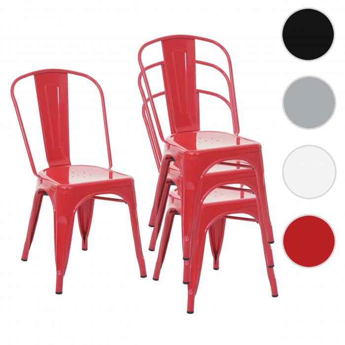 4er-Set Stuhl HWC-A73, Bistrostuhl Stapelstuhl, Metall Industriedesign stapelbar ~ rot