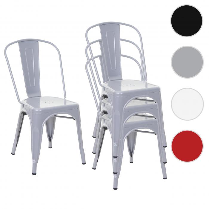 4er-Set Stuhl HWC-A73, Bistrostuhl Stapelstuhl, Metall Industriedesign stapelbar ~ grau