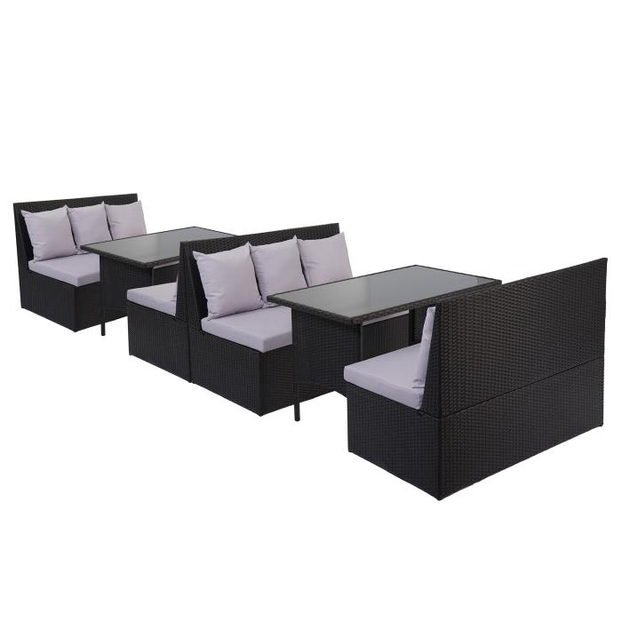 Poly-Rattan Garnitur HWC-G16, Garten-/Lounge-Set Sitzgruppe, Gastronomie 2x2er Sofa Tisch ~ schwarz, Kissen hellgrau