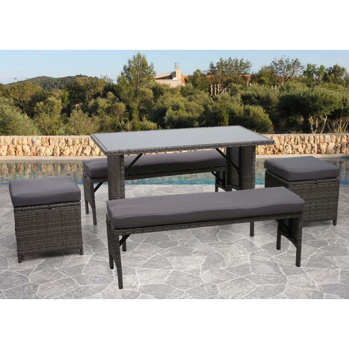 Poly-Rattan Sitzbank HWC-G16, Gartenbank Rattanbank, Gastronomie 112cm ~ grau, Kissen dunkelgrau