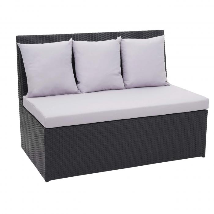 Poly-Rattan 2er Sofa HWC-G16, Lounge-Gartenbank Sitzbank Sessel, Gastronomie 120cm ~ schwarz, Kissen hellgrau