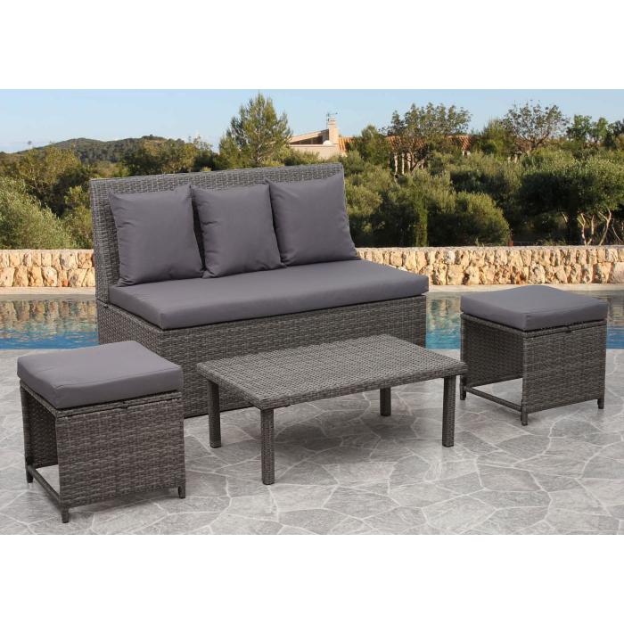 2er-Set Poly-Rattan 2er Sofa HWC-G16, Lounge-Gartenbank Sitzbank Sessel, Gastronomie 120cm ~ grau, Kissen dunkelgrau