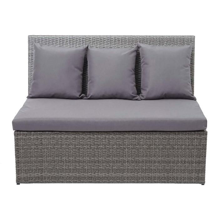 2er-Set Poly-Rattan 2er Sofa HWC-G16, Lounge-Gartenbank Sitzbank Sessel, Gastronomie 120cm ~ grau, Kissen dunkelgrau