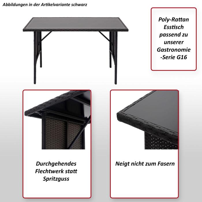 Defekte Ware (2 Ecken vom Glas defekt SK3) | Poly-Rattan Esstisch HWC-G16, Gartentisch Tisch, Gastro 112x60cm ~ schwarz