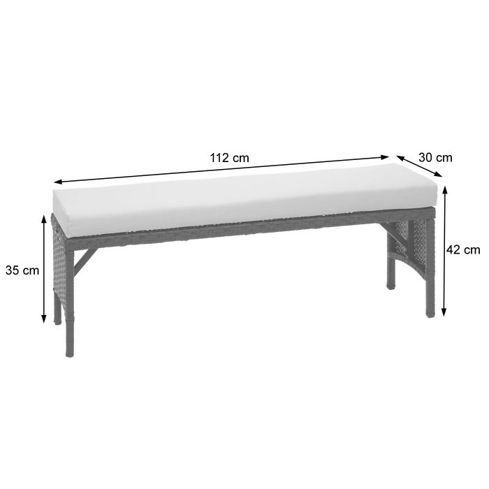 Poly-Rattan Sitzbank HWC-G16, Gartenbank Rattanbank, Gastronomie 112cm ~ schwarz, Kissen hellgrau