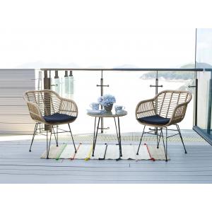 Poly-Rattan Garnitur HWC-G17, Balkon-Set Gartengarnitur Sitzgruppe Stuhl, Seil ~ naturfarben, Kissen anthrazit