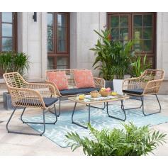 Polyrattan Garnitur HWC-G17a, Garten Sofa Set Sitzgruppe Stuhl, Seil ~ naturfarben, Polster anthrazit mit Dekokissen