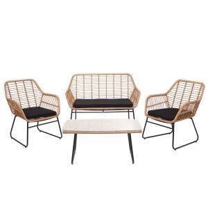 Polyrattan Garnitur HWC-G17a, Garten Sofa Set Sitzgruppe Stuhl, Seil ~ naturfarben, Polster anthrazit ohne Dekokissen