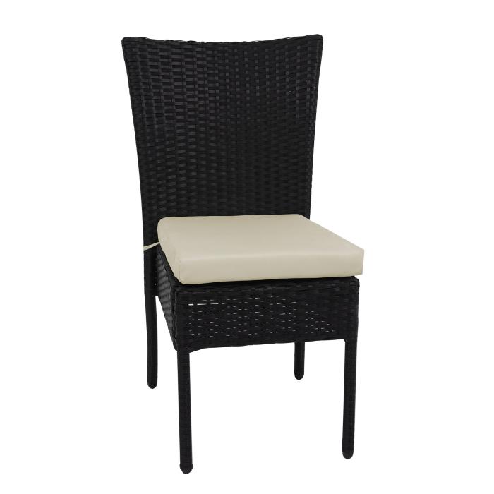 Poly-Rattan Garnitur HWC-G19, Sitzgruppe Balkon-/Lounge-Set, 4xStuhl+Tisch 120x75cm ~ schwarz, Kissen creme