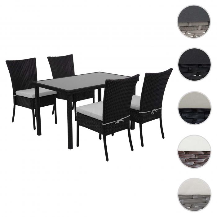 Poly-Rattan Garnitur HWC-G19, Sitzgruppe Balkon-/Lounge-Set, 4xStuhl+Tisch 120x75cm ~ schwarz, Kissen creme