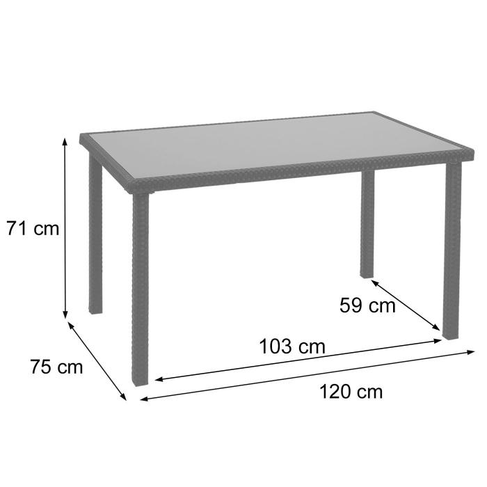 Poly-Rattan Tisch HWC-G19, Gartentisch Balkontisch, 120x75cm ~ grau