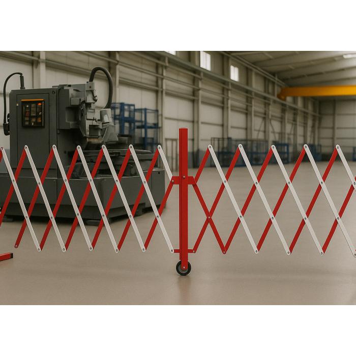 Alu Absperrgitter HWC-B34, Zaun Schutzgitter Scherengitter Trenngitter, ausziehbar 103x53-411cm ~ rot-wei