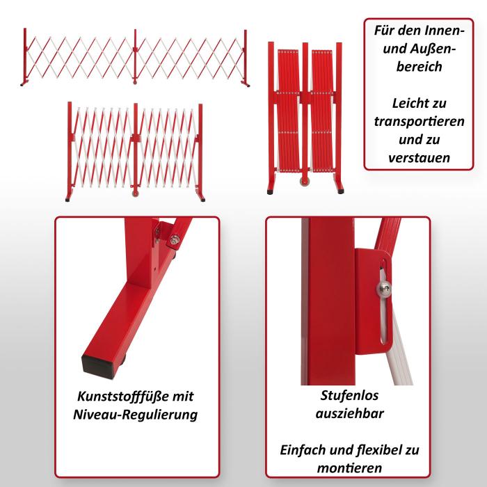 Alu Absperrgitter HWC-B34, Zaun Schutzgitter Scherengitter Trenngitter, ausziehbar 103x53-411cm ~ rot-wei