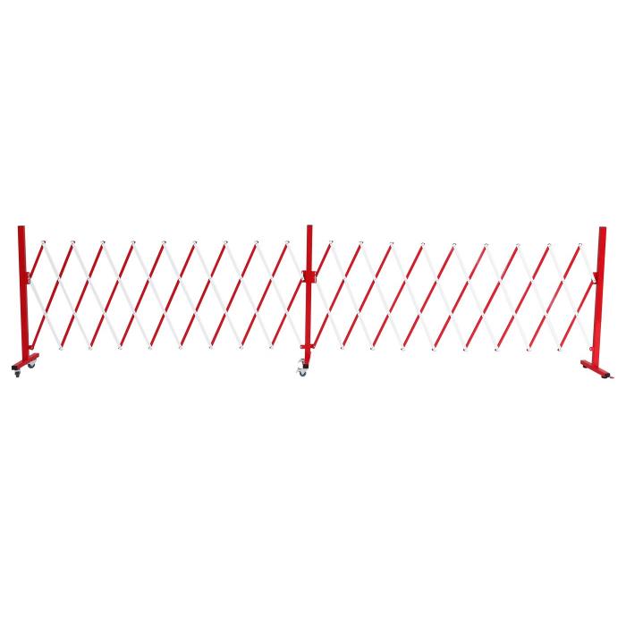 Alu Absperrgitter HWC-B34, Scherengitter Schutzgitter mit Rollen, ausziehbar 110x60-500cm ~ rot-wei